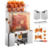 VEVOR Exprimidor de Cítricos Eléctrico Comercial Extractor de Zumo 120W Alimentación Automática con Filtro Extraíble Cubo Recolector de Cáscaras para Naranja, Pomelo, Restaurante, Cafetería, Frutería