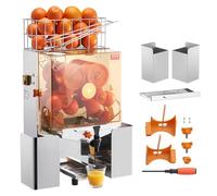 VEVOR Exprimidor de Cítricos Eléctrico Comercial Extractor de Zumo 120W Alimentación Automática con Filtro Cubo de Recolección de Pelado y Grifo para Naranja, Pomelo, Restaurante, Cafetería, Frutería