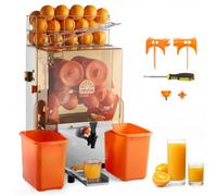 VEVOR Exprimidora de Naranjas Comercial 120 W de Acero Inoxidable y PC, Con 2 Recipientes Recolectores, Con Grifo, Capacidad para Hasta 20 Naranjas por Minuto, Para Limones y Cítricos 55-80 mm
