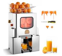 VEVOR Exprimidora de Naranjas Comercial 120 W Tapa de Acero Inoxidable, Eléctrica, Con 2 Recipientes Recolectores, Capacidad para Hasta 20 Naranjas por Minuto, Para Limones y Cítricos de 55-80 mm