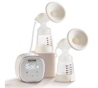VEVOR Extractor de Leche Eléctrico Extractores de Leche Portátiles Dobles 4 Modos 16 Niveles Alta Succión 300 mmHg con Bridas de Senos de 24/28 mm Forros de Bridas de 18/21 mm Pantalla LED para Viajes