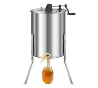 VEVOR Extractor de Miel Manual de Acero Inoxidable 470 mm Centrífuga Separador de Miel 4/8 Marcos con Tapa Transparente Soporte Altura Ajustable 30-38 cm Equipo de Extracción de Panal para Apicultura