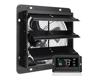 VEVOR Extractor de Persiana con Controlador de Temperatura y Humedad, Motor EC, 820 CFM, Ático de Montaje en Pared Ajustable de 10 Velocidades, para Invernaderos, Garajes, Cobertizos, 26,2 x 26,2 cm