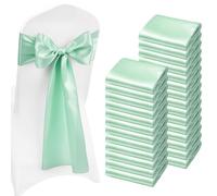 VEVOR Fajas de Satén para Silla 100 Piezas, Lazos para Sillas 275 x 17 cm, Bandas para Sillones de Material Suave, para Decoración de Bodas, Ceremonias, Fiesta de Nacimiento, Banquetes, Verde Claro