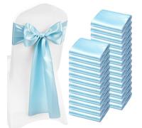 VEVOR Fajas de Satén para Silla 100 Piezas, Lazos para Sillas 275 x 17 cm, Bandas para Sillones de Material Suave, para Decoración de Bodas, Ceremonias, Fiesta de Nacimiento, Banquetes, Azul Claro