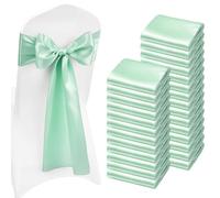 VEVOR Fajas de Satén para Silla 100 Piezas, Lazos para Sillas 275 x 17 cm, Bandas para Sillones de Material Suave, para Decoración de Bodas, Ceremonias, Fiesta de Nacimiento, Banquetes, Verde Claro