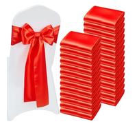 VEVOR Fajas de Satén para Silla 100 Piezas, Lazos para Sillas 275x17 cm, Bandas para Sillones de Material Suave, para Decoración de Bodas, Fiestas, Ceremonias, Fiesta de Nacimiento, Banquetes, Rojo