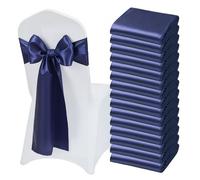 VEVOR Fajas de Satén para Silla 50 Piezas, Lazos para Sillas 275 x 17 cm, Bandas para Sillones de Material Suave, para Decoración de Bodas, Ceremonias, Fiesta de Nacimiento, Banquetes, Azul Marino