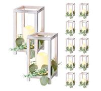 VEVOR Faroles de Madera para Bodas 12 Juegos con Velas LED y Coronas de Flores, Farolillos para Velas 140 x 140 x 254,8 mm, Candelabros para Decoración Rústica de Mesa de Boda, para Fiestas, Blanco