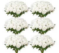 VEVOR Flores Artificiales, 120 Rosas Artificiales de Espuma Blanca de Aspecto Real a Granel, Rosas Blancas Artificiales con Tallos para Ramos de Boda, Centros de Mesa y Decoración de Mesas de Fiesta