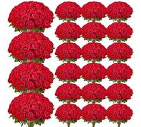 VEVOR Flores Artificiales, 500 Rosas Artificiales de Espuma Roja de Aspecto Real a Granel, Rosas Rojas Artificiales con Tallos para Ramos de Boda, Centros de Mesa y Decoración de Mesas de Fiesta