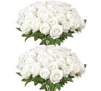 VEVOR Flores Artificiales, 60 Rosas Artificiales de Espuma Blanca de Aspecto Real a Granel, Rosas Blancas Artificiales con Tallos para Ramos de Boda, Centros de Mesa y Decoración de Mesas de Fiesta