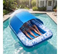 VEVOR Flotador Inflable para Piscina con Toldo 209x140cm, Colchón Hinchable para Tomar Sol para Adultos, Capacidad de 250kg, con Almohada, Soporte para Teléfono y Portavasos para Disfrutar del Agua