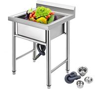 VEVOR Fregadero Comercial de Acero Inoxidable, 1 Compartimientos de Tamaño 44 x 44 x 25 cm y Tamaño Total 93 x 61 x 60 cm para Fregadero de Cocina, 4 Patas de Forma H para Fregadero de Barra Inferior