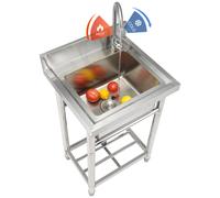 VEVOR Fregadero de Acero Inoxidable, 1 Compartimento, Fregadero Pequeño con Grifo y Patas, 40.6 x 33 x 22.1 cm, Fregaderos de Comercial Único para Garaje, Restaurante, Cocina, Lavandería, NSF