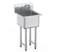 VEVOR Fregadero de Acero Inoxidable, Fregadero de Pedestal Pequeño de 1 Seno, 38x38 cm con Grifo y Patas, Fregadero Comercial para Garaje, Restaurante, Cocina, Lavadero