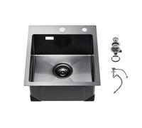 VEVOR Fregadero de Cocina con Montaje Superior de Acero Inoxidable 304, con Accesorios, Fregaderos de Lavavajillas Domésticos para RV, Cocina de Preparación y Barra(Negro), 400 x 450 x 190 mm