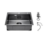 VEVOR Fregadero de Cocina con Montaje Superior de Acero Inoxidable 304, con Accesorios, Fregaderos de Lavavajillas Domésticos para RV, Cocina de Preparación y Barra, Negro, 550 x 450 x 190 mm