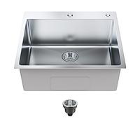 VEVOR Fregadero de cocina de 1 seno 63,5 x 55,8 x 23 cm Fregadero bajo encimera de acero inoxidable 304 Fregadero de montaje superior con kit de drenaje de filtro para bar, lavandería, restaurante