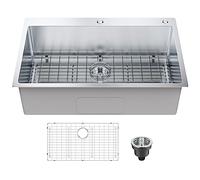 VEVOR Fregadero de Cocina de 1 Seno, 83,8 x 55,9 x 23 cm, Fregadero Bajo Encimera para el Hogar, Fregadero Bajo, Montaje Superior, Acero Inoxidable 304 con Accesorios para Bar, Lavandería, Restaurante
