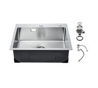 VEVOR Fregadero de Cocina de Acero Inoxidable 304 con Montaje Superior, con Accesorios, Fregaderos de Lavavajillas Domésticos para RV, Cocina de Preparación, Lavadero, Bar, 680 x 450 x 190 mm, Plata