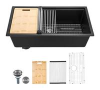 VEVOR Fregadero de Cocina de Granito 838 x 482 x 254 mm a Montaje en Superficie, Fregadero Empotrado de Estilo Rústico con Accesorios, para Autocaravanas, Cocinas de Preparación y Bares, Negro