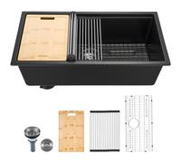 VEVOR Fregadero de Cocina de Granito 838 x 482 x 254 mm a Montaje en Superficie, Fregadero Empotrado de Estilo Rústico con Accesorios, para Autocaravanas, Cocinas de Preparación y Bares, Negro