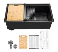 VEVOR Fregadero de Cocina de Granito Doméstico Montaje en Superficie, Fregadero Empotrado de Estilo Rústico con Accesorios, para Autocaravanas, Cocinas de Preparación, Negro, 762 x 457 x 230 mm