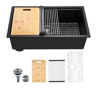 VEVOR Fregadero de Cocina de Granito Doméstico Montaje en Superficie, Fregadero Empotrado de Estilo Rústico con Accesorios, para Autocaravanas, Cocinas de Preparación, Negro, 762 x 457 x 230 mm