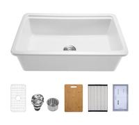 VEVOR Fregadero de Estilo Rústico, Fregadero de 835 x 485 x 254 mm de Arcilla Refractaria de un Solo Seno con Múltiples Accesorios de Gran Capacidad para Lavavajillas Domésticos de Cocina, Blanco