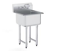 VEVOR Fregadero de preparación utilitario de acero inoxidable, fregadero pequeño de 18.0 x 18.0 in, 1 cuenco con grifo y patas, fregadero comercial para garaje, restaurante, cocina, lavadero