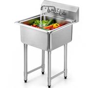 VEVOR Fregadero de Preparación Utilitario de Acero Inoxidable, Fregadero Pequeño de 45,7x45,7 cm 1 Cuenco con Grifo y Patas, Fregadero Comercial para Garaje, Restaurante, Cocina, Lavadero