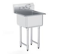 VEVOR Fregadero de Preparación Utilitario de Acero Inoxidable, Fregadero Pequeño de 45,7x45,7 cm 1 Cuenco con Grifo y Patas, Fregadero Comercial para Garaje, Restaurante, Cocina, Lavadero