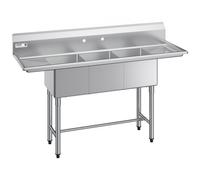 VEVOR Fregadero Independiente de 3 Compartimentos, Acero Inoxidable 304, Lavabo móvil de 1678 x 558 x 1097 mm con Protector Antisalpicaduras, 2 Escurridores para Exteriores Cocina Hogares Restaurante