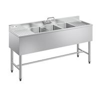VEVOR Fregadero Independiente de 3 Compartimentos con Grifo, Acero Inoxidable, Lavabo de 1524 x 470 x 838 mm con 2 Escurridores, Protector Antisalpicaduras para Hogares Exteriores Cocinas Restaurantes