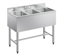 VEVOR Fregadero Independiente de 3 Compartimentos de 978 x 470 x 838 mm, Acero Inoxidable 304, Lavabo móvil con Protector Antisalpicaduras, Alta resistencia para Restaurante Cocina Exteriores Hogares