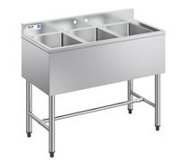 VEVOR Fregadero Independiente de 3 Compartimentos de 978 x 470 x 838 mm, Acero Inoxidable 304, Lavabo móvil con Protector Antisalpicaduras, Alta resistencia para Restaurante Cocina Exteriores Hogares