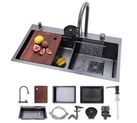 VEVOR Fregadero Sobre Encimera 850 x 460 x 236 mm, Fregadero de Cocina Empotrable de Acero Inoxidable, Esquinas Redondeadas, para Lavavajillas Domésticos, Cocinas Auxiliares, Lavaderos, Negro