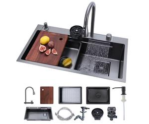 VEVOR Fregadero Sobre Encimera 850 x 460 x 236 mm, Fregadero de Cocina Empotrable de Acero Inoxidable, Esquinas Redondeadas, para Lavavajillas Domésticos, Cocinas Auxiliares, Lavaderos, Negro