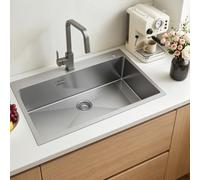 VEVOR Fregadero Sobre Encimera de 1 Seno, 850 x 450 x 190 mm, Fregadero de Cocina Empotrable de Acero Inoxidable, Esquinas Redondeadas, para Lavavajillas Domésticos, Cocinas Auxiliares, Lavaderos