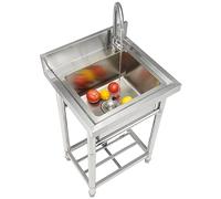 VEVOR Fregadero Utilitario de Acero Inoxidable, Fregadero Pequeño Independiente de 1 Compartimento que Incluye Grifo y Patas, Fregaderos Comerciales de un solo Tazón de 410 x 330 x 220 mm