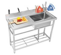 VEVOR Fregadero utilitario de acero inoxidable, juego de fregadero de cocina comercial de un solo tazón con banco de trabajo, fregaderos comerciales de un solo tazón 1000x485x950 mm