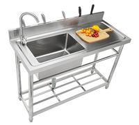 VEVOR Fregadero utilitario de acero inoxidable, juego de fregadero de cocina comercial de un solo tazón con banco de trabajo, fregaderos comerciales de un solo tazón de 47 x 19,7 x 37,4 pulgadas