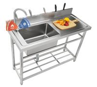 VEVOR Fregadero utilitario de acero inoxidable, juego de fregadero de cocina comercial de un solo tazón con banco de trabajo, fregaderos comerciales de un solo tazón de 47 x 19,7 x 37,4 pulgadas
