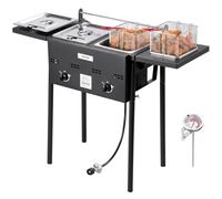 VEVOR Freidora de gas propano de doble depósito 9Lx2, aparato de cocción de propano de acero inoxidable, independiente con plataforma plegable y ajuste del calor, para exterior y restaurante Snack-bar
