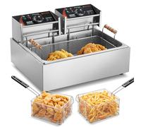 VEVOR Freidora de Pavo Eléctrica Profesional de 2500 W con 3 Cestas Extraíbles, Freidora Grande de 17 L con Encimera de Acero Inoxidable, para Uso en Cocina de Restaurante, Plata, 540 x 449 x 303 mm