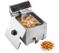 VEVOR Freidora Eléctrica Comercial 1 Tanque 6,8 L 2500 W, Freidora de Aceite de Acero Inoxidable con Cesta para Freír Tapas, Temperatura Ajustable 60-200 °C para Aros de Cebolla, Pollo, Papas Fritas