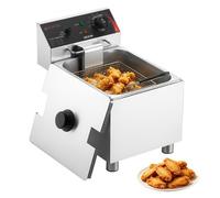 VEVOR Freidora Eléctrica Comercial 1 Tanque 7,5 L 2500 W, Freidora de Aceite de Acero Inoxidable con Cesta para Freír Tapas, Temperatura Ajustable 60-200 °C para Aros de Cebolla, Pollo, Papas Fritas