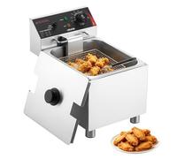 VEVOR Freidora Eléctrica Comercial 1 Tanque 7,5 L 2500 W, Freidora de Aceite de Acero Inoxidable con Cesta para Freír Tapas, Temperatura Ajustable 60-200 °C para Aros de Cebolla, Pollo, Papas Fritas