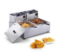 VEVOR Freidora Eléctrica Comercial 2 Tanques 12 L 5000 W Freidora de Aceite de Acero Inoxidable con 2 Cestas para Freír Tapas Temperatura Ajustable 50-200 °C para Aros de Cebolla Pollo Papas Fritas